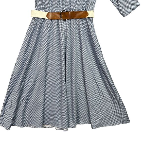 VTG Alison J. Midi Dress Womens Sz 12 Blue White Plaid 3/4 Sleeve Cottagecore - Picture 4 of 16